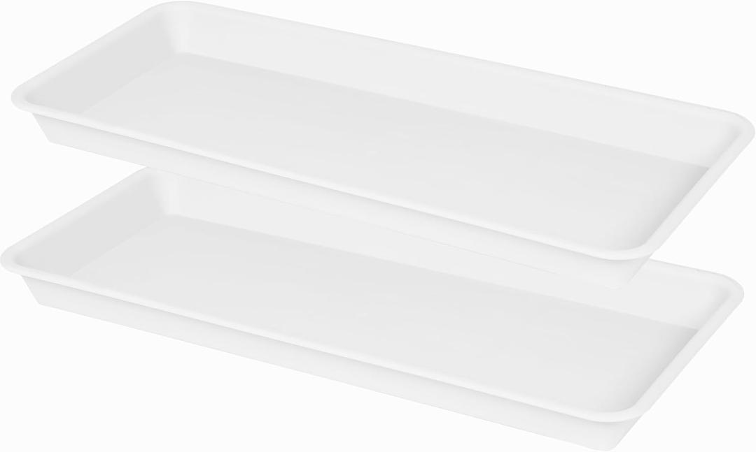 VUWEZ 2 Pack Plastic Plant Saucer - Rectangular 30 inch, Indoors/Outdoors, Drip Tray for Flower Pot, Windowsill (8 X 30'', Cream White)