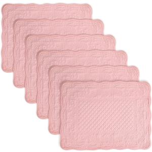 Pink 100% Cotton Quilted Placemats Set of 6, Rectangular Placemats Machine Washable-13x18 inches for Kitchen or Dining Table Fabric Rectangular Table Mats (13"x18")