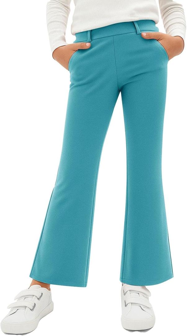 CharmWM Girls School Uniform Pants Elastic High Waisted Flare Dress Pants Bell Bottoms 11-12 years