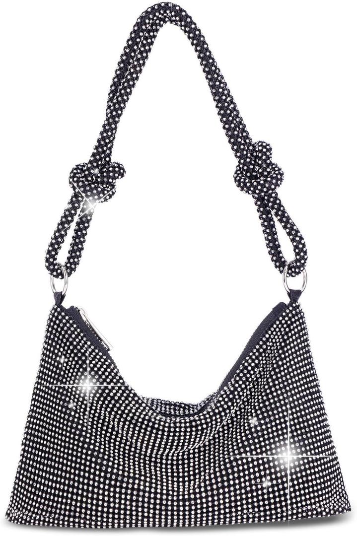 Women Gold Clutch, Rhinestone Gold Purse Wedding,Evening Clutch Purses For Women 10.2"0.4"6.69" (Black)