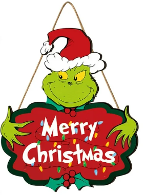 Decor Grinch Merry Grinchmas Hanging Door Decor, 14 Inch, Multicolor