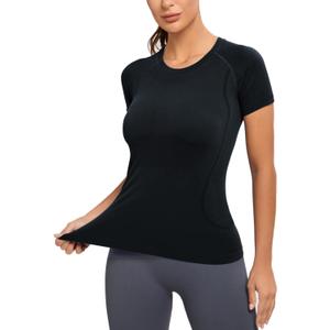 MathCat Seamless Workout Tops for Women, Short Sleeve Compression Athletic Shirts Soft Yoga Gym Tops, Medium