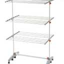 idee BDP-V23 Foldable Rolling 3-Tier Clothes Laundry Drying Rack with Stainless Steel Hanging Rods, Collapsible Shelves and Base for Easy Storage, Made-in-Korea, Premium Size, Orange