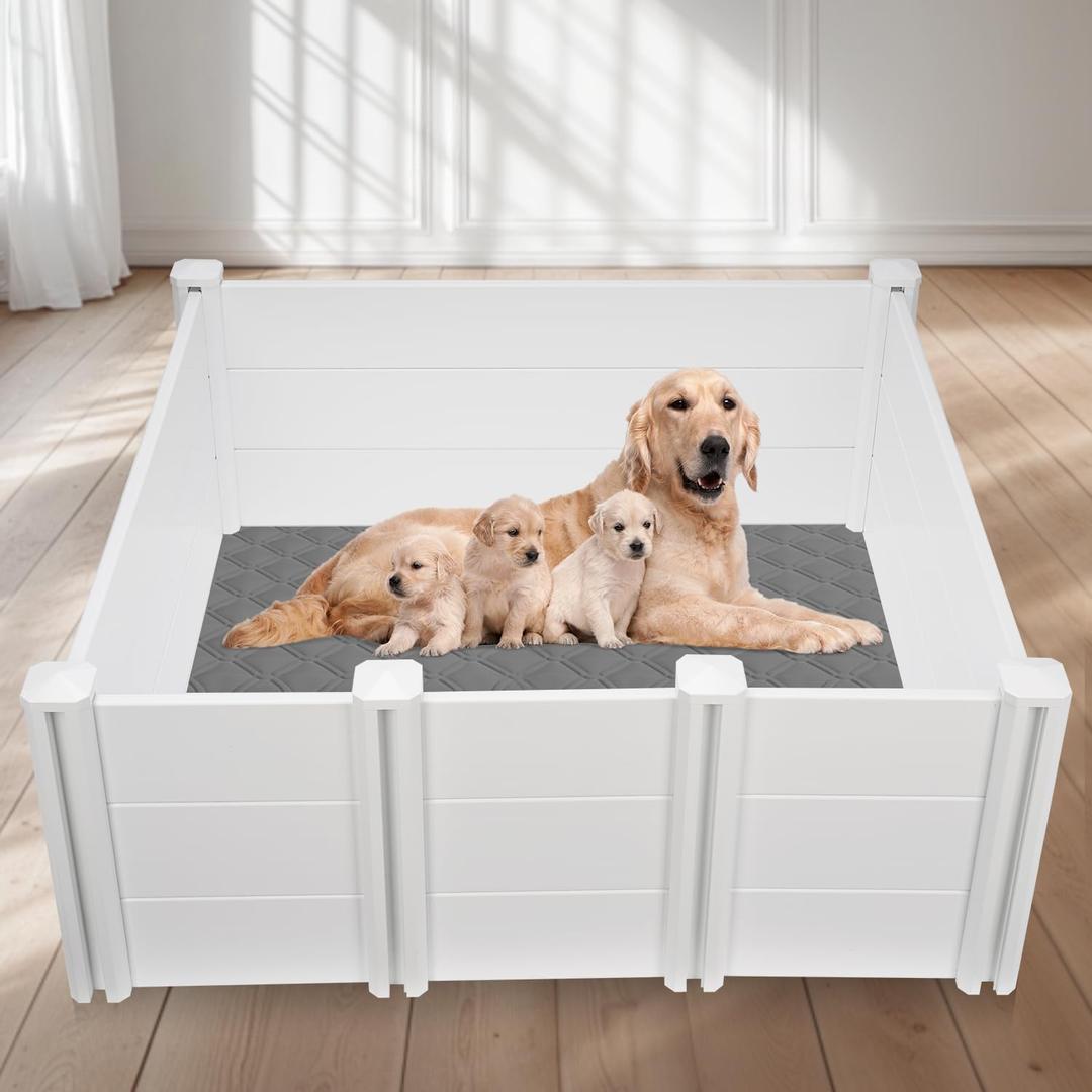 LotFun Whelping Box for Large Breed Dogs 48"x48"x18", PVC Puppy Playpen, Waterproof & Rustproof Whelping Pen, Puppy Whelping Supplies