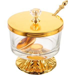 Kichvoe Glass Seasoning Jars with Lid and Spoon - Elegant Wrought Iron Sugar Container Canister for Kitchen Countertop Pantry Coffee Bar Salt Pepper Holder