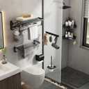 24 Inch Towel Rack with Towel Bar Holder Foldable Towel Shelf with Movable Hooks Rustproof Towel Storage wall Mount for Bathroom Lavatory Matte Black