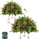 2 Pack 24" Lighted Outdoor Christmas Tree Urn Fillers with Timer 8 Mode Warm & Colorful Light Red Berries Pine Cones Battery Operated Tripod Stake Outdoor Light Up Planter Filler Porch Holiday Decor