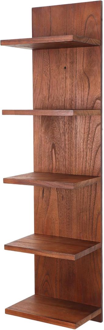 Wooden 5 Tier Wall Shelf,Vertical Column Floating Storage Home Decor Organizer,Floating Shelf Wall Decor Shelves for Bedroom, Living Room,Vanity(Walnut) (1 pcs)