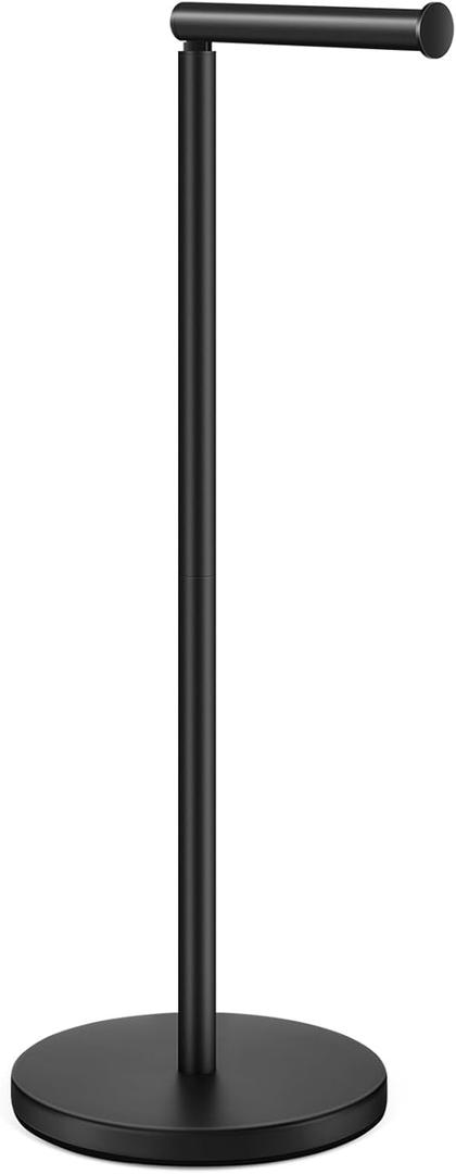 DAWNER 24" Black Toilet Paper Holder Free Standing, Stainless Steel Rustproof Toilet Paper Stand with Storage, Stable Heavy Weighted Flat Base for Apartment, Bathroom, Kitchen, Matte Black Finish