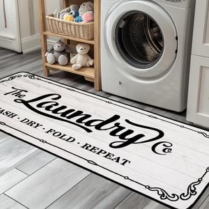 Laundry Room Rug Runner 20"X49" TPR Non Slip Farmhouse Laundry Rugs for Laundry Room Decor Washable Runner Rugs for Kitchen Floor Mudroom and Bathroom-White