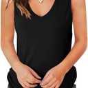Jescakoo V Neck Tank Tops for Women Casual Sleeveless Shirts Loose Fit Summer (Black, XL)