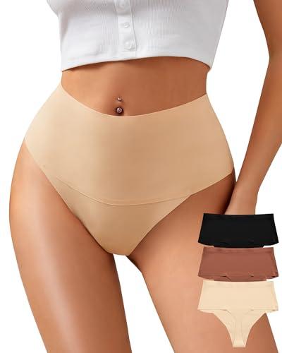 K-CHEONY Seamless Underwear Women No Show Thongs Lightweight Tummy Control Panties High Waisted High Cut Briefs 3PCS