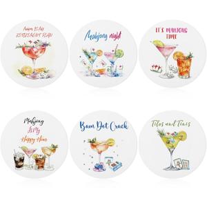 6 Pcs Mahjong Cocktail Coasters 4 Inches Round Ceramic Absorbent Drink Coasters Decorative Mahjong Lover Gifts for Christmas Kitchen Table Decoration for Kinds of Cups, Drink, Table Game
