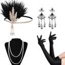 1920s Gatsby Costume Accessories Set, Vintage Flapper Feather Headpiece Roaring 20's Accessories for Women