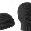 Balaclava Ski Mask Cold Weather Balaclava Mask Warm Face Mask Balaclava and Beanie Hats for Men 2 in 1 (Black)