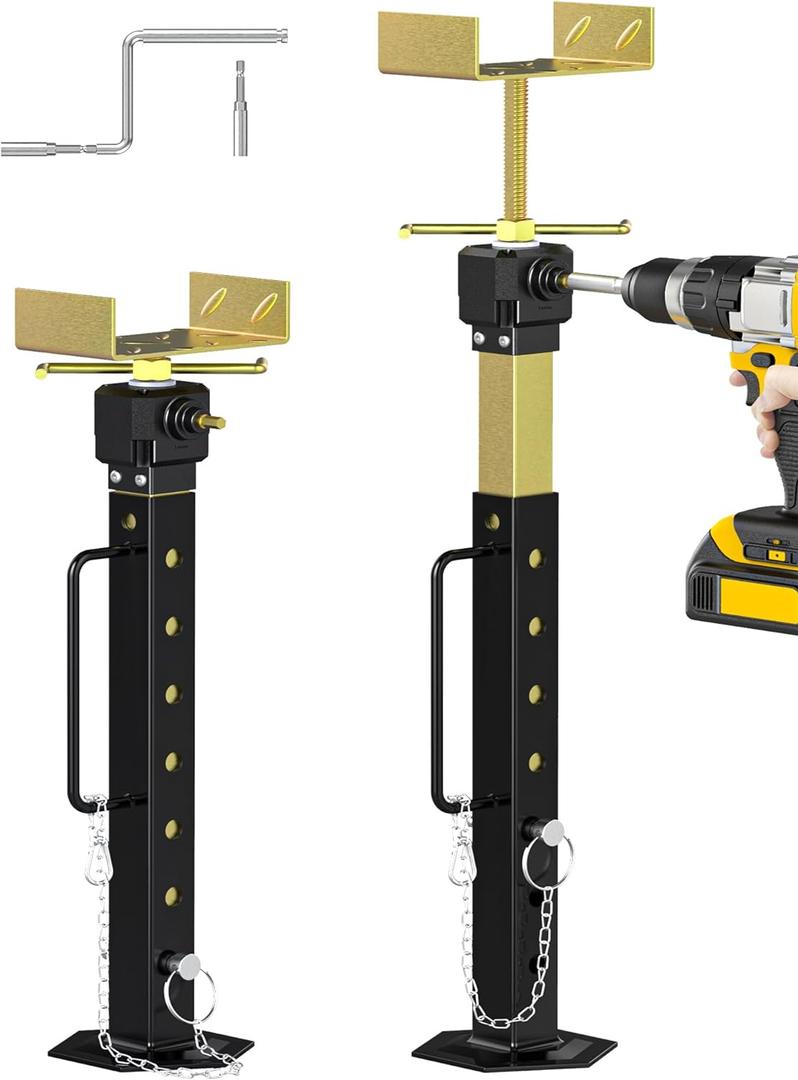2025 New Upgraded RV Slide Out Support Jacks 2 Pcs RV Stabilizer Jacks Heavy Duty for Camper, 5th Wheel and Travel Trailer, Adjustable from 16" to 36", Supports Up to 5,000 LBS (Electric Drill Adjust) (16"-36", Yellow)
