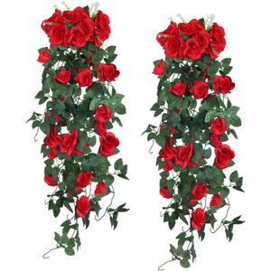RECUTMS Artificial Red Roses Fake Hanging Flowers Plants, 2PCS 3.3Ft Silk Floral Ivy Garland for Indoor Outdoors Home Garden Front Door Porch Wedding Derby Party Arch Valentines Greenery Decor