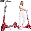 Scooters for Kids 8-12, Teens & Adults - Lightweight, Foldable, 8-Inch Big Wheels, Hand Brake & Bell, 4 Adjustable Height Levels, 240 lbs Max Load, Perfect for School, Campus and Park Rides (Red)