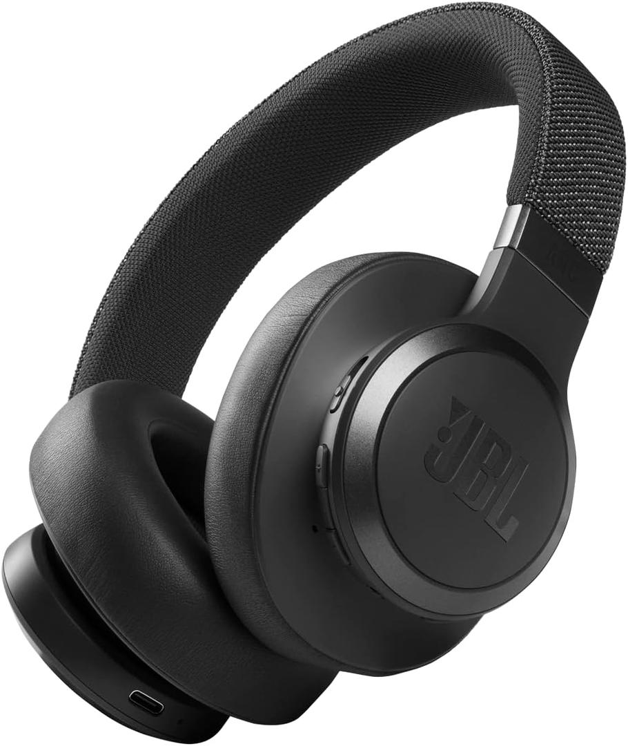 JBL Live 660NC - Wireless Over-ear Noise Cancelling headphones, JBL Signature Sound, Voice Assist, Up to 50Hrs of Battery with Speed Charging, Comfort-fit fabric headband and carrying pouch (Black) (Medium)