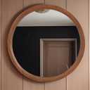 MAGFLERUM 28 Inch Round Wood Circle Mirror - Boho Style Wall Decor for Bedroom, Living Room, Hallway (Brown)