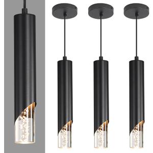 3 Pack Minimalist Kitchen Island Pendant Lights, Black Modern Linear Hanging Light Fixture, Bubble Acrylic, Adjustable 2700K/ 4500K/ 6500K, LED Ceiling Lamp for Dining Room, Bedside, Bathroom, Bar