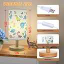 Dinosaur Lamp,Dinosaur Room Decor for Kids,Cartoon Desk Table Lamp for Kids Bedroom,Dino Gifts for Boys,3 Colors Bedside Nightstand Night Light with Flaxen Fabric Shade for Boys Girls Nursery
