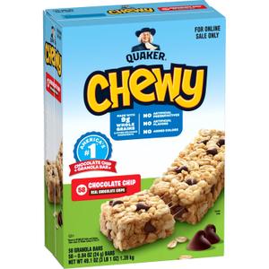 Quaker Chewy Granola Bars, Chocolate Chip, 58 Count, Best By: MAR 07 26