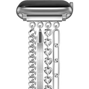 Newlibery Chain Bracelet Band Women Compatible with Apple Watch 42mm(S1/2/3) 44mm 45mm 46mm 49mm Adjustable Fashion Slim Jewelry Strap for iWatch Series 11/10/9/8/7/6/5/4/SE 3/2/1/Ultra1 2 3 Silver A