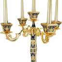 RosyLine Metal Candelabra 17" Height, Candle Holder with 5 Arms,Antique Bronze Furnish Candle Holder, Centerpiece for Home Decro,Wedding Event, Party,1 Pack (Golden Blue)