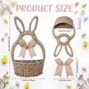 Reallnaive 16 x 9.4 x 3.9 Inch Easter Bunny Basket Hand Woven Wicker Rabbit Wreath Basket Hanging Wall Pocket Spring Wreath Decor with White Floral for Front Door Hanging Decoration