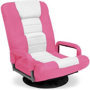 Best Choice Products Swivel Gaming Chair 360 Degree Multipurpose Floor Chair Rocker for TV, Reading, Playing Video Games w/Lumbar Support, Armrest Handles, Adjustable Foldable Backrest - Pink/White (22.5"D x 22"W x 30"H)