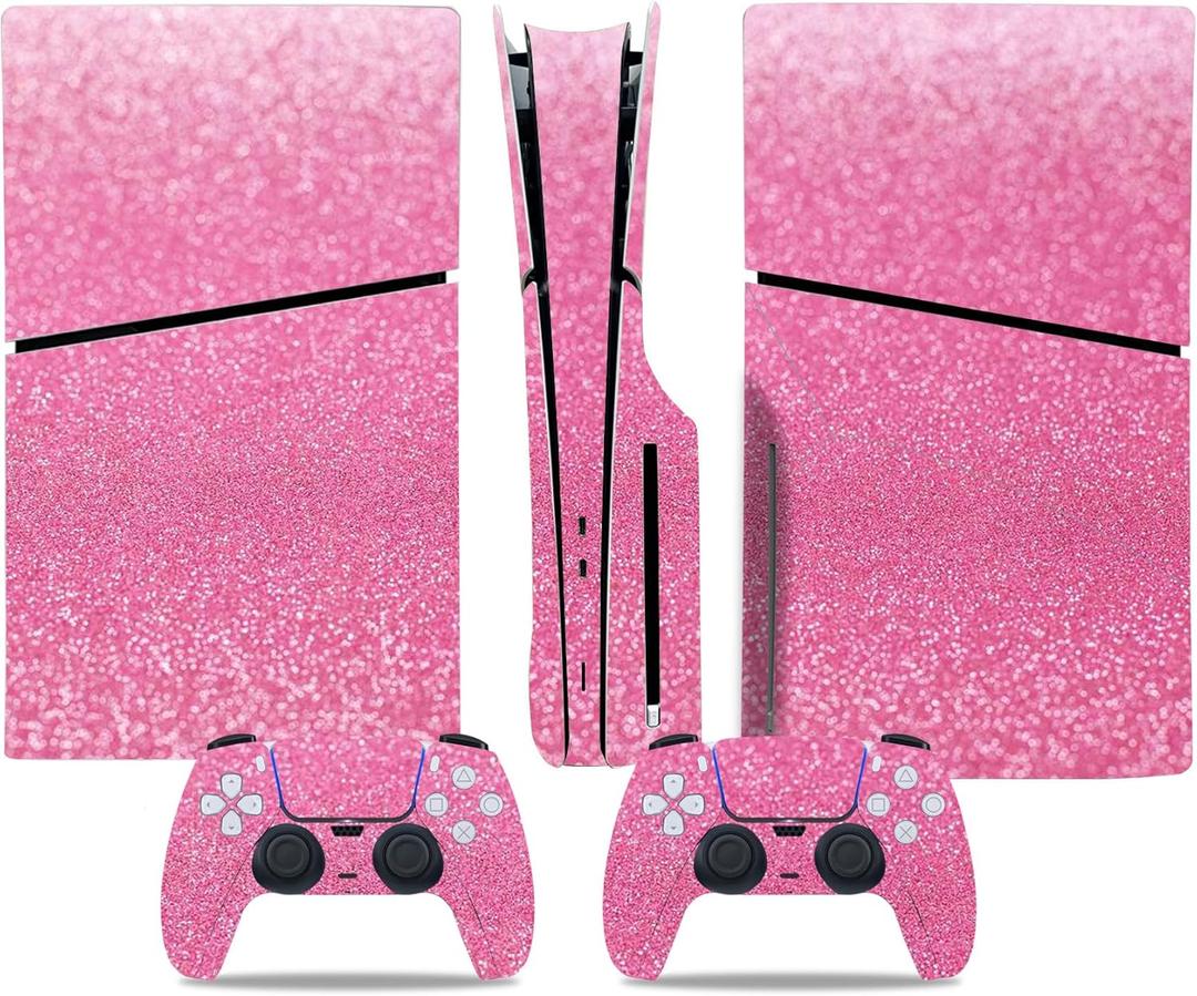 Decal Skin for Ps5 Slim Disk, Whole Body Vinyl Sticker Cover for PlayStation 5 Slim Console and Controller(Pink, PS5 Slim Disk)