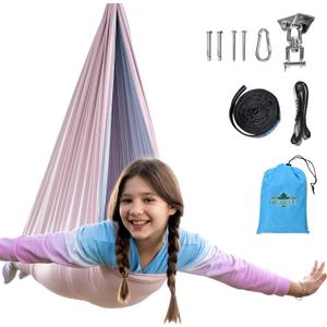 OUTREE Sensory Swing, Double Layer Therapy Swing with 360 Swivel Hanger, Healing & Relaxing Cuddle Sensory Swing for Kids and Adults with Autism, ADHD, Sensory Processing Disorder(Pink and Gray)