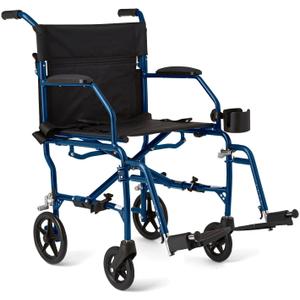 Medline Ultra Lightweight Transport Wheelchair for Adults, Foldable, 19-Inch Seat Width, Blue Frame, Black Upholstery