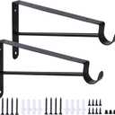 Closet Rod Bracket Heavy Duty, Wall Mounted Closet Shelf Brackets, Metal Closet Shelf Brackets with Rod Support, Black,2 Pack