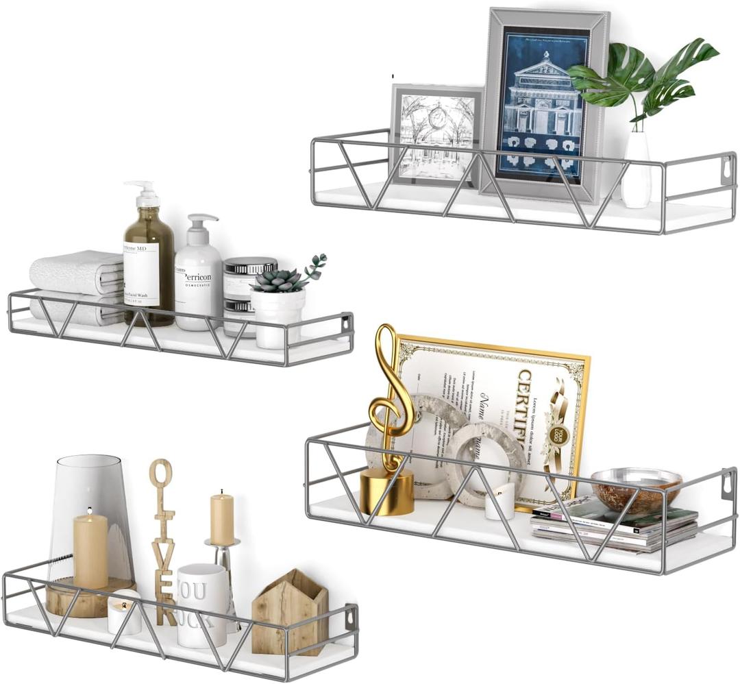 Floating Shelves Set of 3, Home Wood Wall Shelf, Farmhouse Shelf for Bedroom, Wall Mounted Floating Shelf for Living Room, Bedroom, Bathroom, Kitchen, Office, Gray, 4Pcs