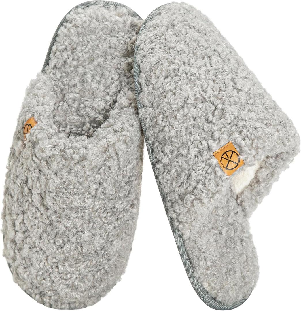 House Slippers for Women Comfy Faux Fur Memory Foam Bedroom Shoes Slip On Slides for Indoor Outdoor Use (11-12, Grey)