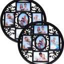 MKUN 2Pack of 4x6 Wall Photo Collage Frames - Round Circular Circle Wall Hanging Picture Collage Frame with Leaf Decoration, 5- Opening (Black)