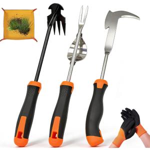 5 Pack Weed Puller Tool, Stainless Steel Manual Hand Weeding Tool Set for Weed Removal, V-Shaped Digger, Crack Weeder Tool, 4 Teeth Gardening Tools for Garden, Patio, Sidewalk, Driveway, Pavers, Lawn