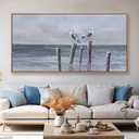 Canvas Wall Art Ocean Bird Pictures Gray Blue Framed Artwork for Living Room Large Size Wall Decor for Office Bedroom Wood Framed Home Decorations 29"x58"