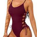 Narecte One Piece Swimsuit Women Bathing Suit Sexy High Cut Women's One-Piece Swimsuits Monokini One Piece Bathing Suit (Medium, Burgundy)
