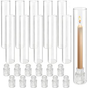 12 Set Hurricane Glass Candle Holders, 12.6 Inch Clear Glass Chimney Candle Holders with Taper Candlestick Bases, Glass Candle Holders for Wedding Centerpieces, Dining Table, Party Home Decor (12)