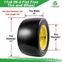 11x6.00-5 Flat Free Tire and Wheel- 11x6-5 Solid Rubber Tire for Zero-Turn Mowers, With 3/4 & 5/8" & 1/2" Bearing and 5.9"-8.1" Centered Hub and 3/4" Bushings (2-Pack), 2PCS