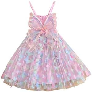 GORGLITTER Girl's Butterfly Mini Dress Cute Sleeveless Strappy Mesh Swing Flowy Summer Formal Easter Sun Dresses 2025 Size 4