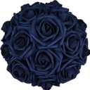 25pcs Artificial FlowerReal Touch Artificial Foam Roses Decoration DIY for Wedding Bridesmaid Bridal Bouquet Centerpieces Party - Navy Blue