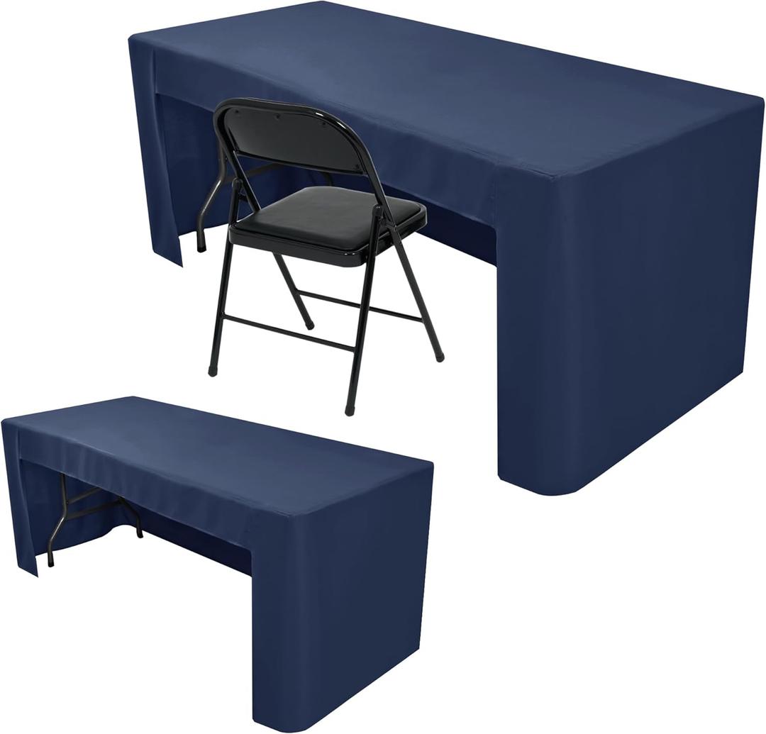 Nasitos 2 Pack Fitted Tablecloth for 4 Foot Tables-Navy Open Back Folding Table Cover Washable and Wrinkle Resistant Table Cloth for Trade Show, Book Fair, Career Fair, Convention, Events