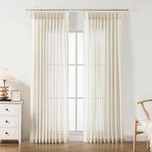 WEST LAKE Cream Pinch Pleated Sheer Curtains 84 Inches Long for Bedroom Living Room Patio,Egret Ivory French Pleat Drapes with Back Tab Hooks,Farmhouse Window Treatment,Custom Multi Sizes,58"Wx84"Lx2 (58"W x 84"L (Pack of 2))