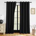 RYB HOME 100% Blackout Black Curtains for Bedroom Living Room, Thermal Insulated Heat Blocking Noise Reducing Window Curtains & Drapes for Kids Room, 52 inches Wide by 96 inches Long, 2 Panels Set