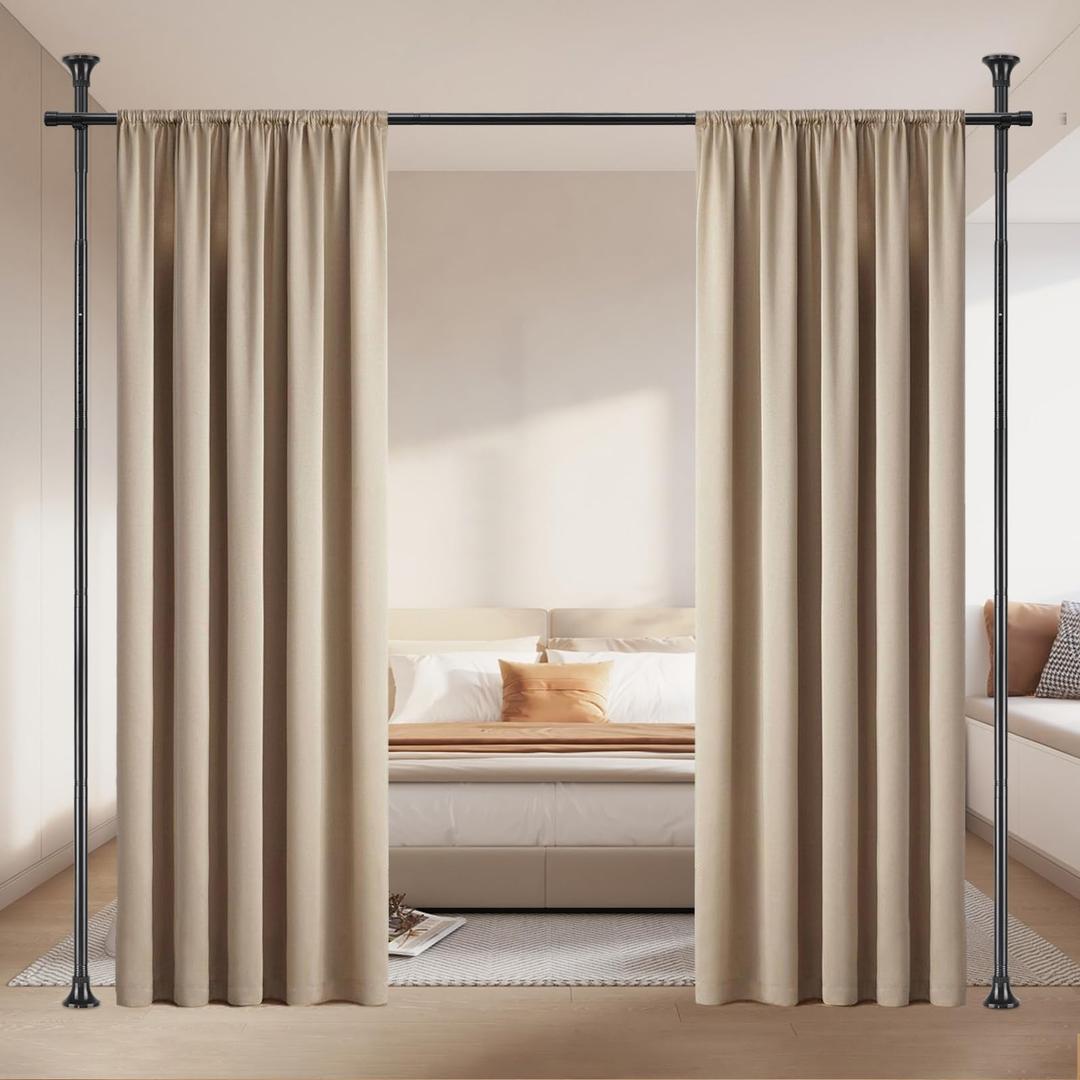 Room Divider Rod, Curtain Rod No Drilling Partition Room Dividers Tension Rod, 4-10ft (H) 48-72inch(W) Floor to Ceiling Room White