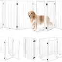 Metal Freestanding Dog Gates with Door for Outdoor Indoor,120'' Extra Wide 32'' Tall Free Standing Dog Gate for Doorways,Large Openings,Deck,Yard,Porch,Foldable Pet Fence(White,6 Panels)